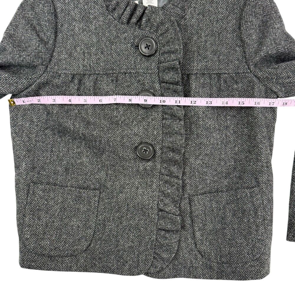 NEW J Crew Fiona Jacket Blazer Women 0 P Gray Wool Herringbone Ruffle Academia - Picture 9 of 10